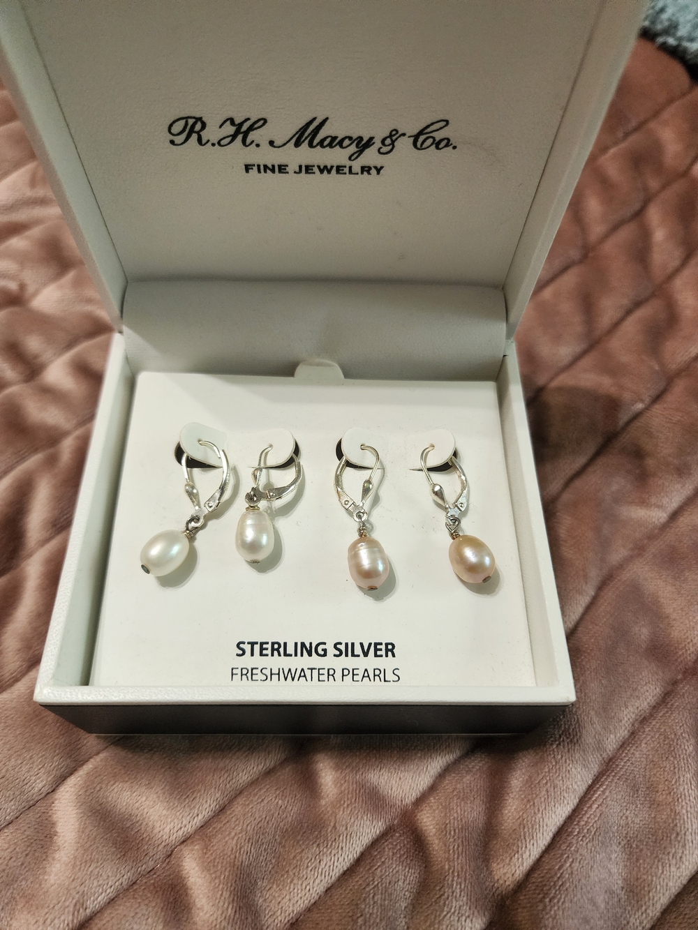 Macy's Sterling Silver Freshwater Pearl Drop Earrings in White and Peach